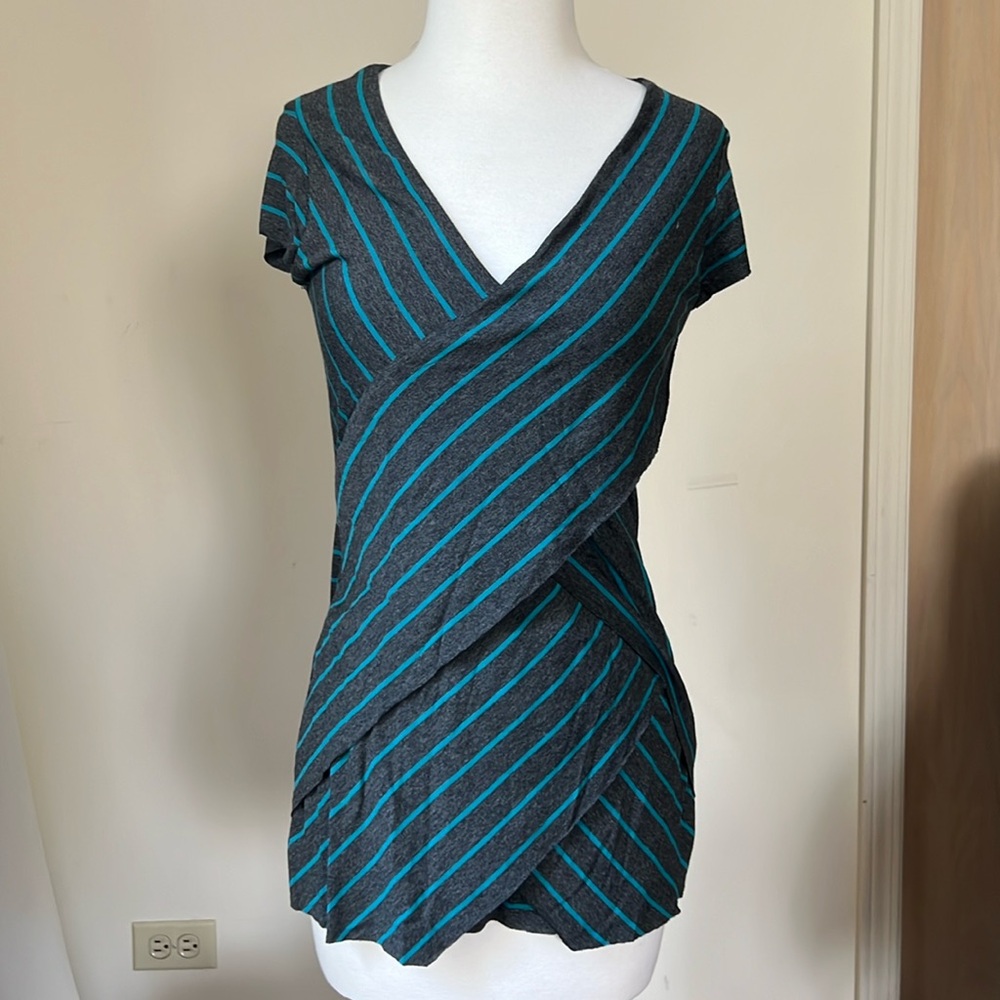 BAILEY 44 Women’s Grey/Teal Striped Criss Cross Bodycon Short Sleeve Size M NWOT